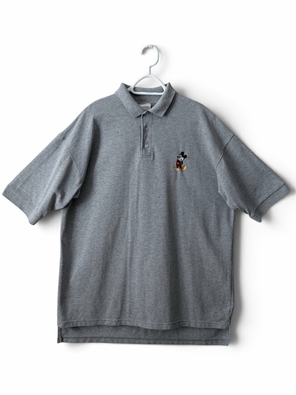 Disney Mens Grey Polo Shirt with Embroidered Mickey Graphic XL